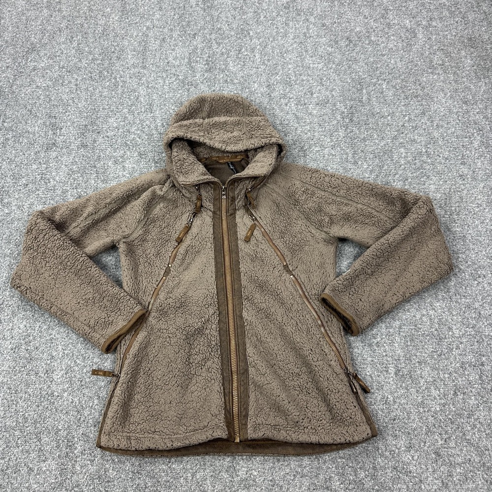 Kuhl Jacket Womens Medium Brown Fleece Hooded Full Zip Pockets Thumbholes Warm